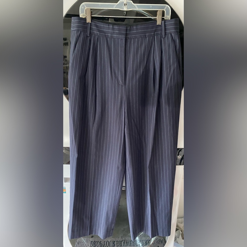 Tibi wool flannel blend navy pinstripe Stella trouser 10
